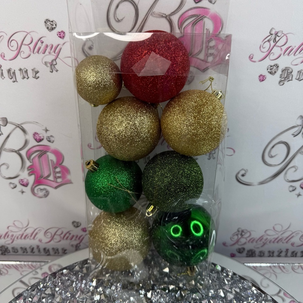 Glitter Christmas Ornament Ball Set - Red, Gold, Green